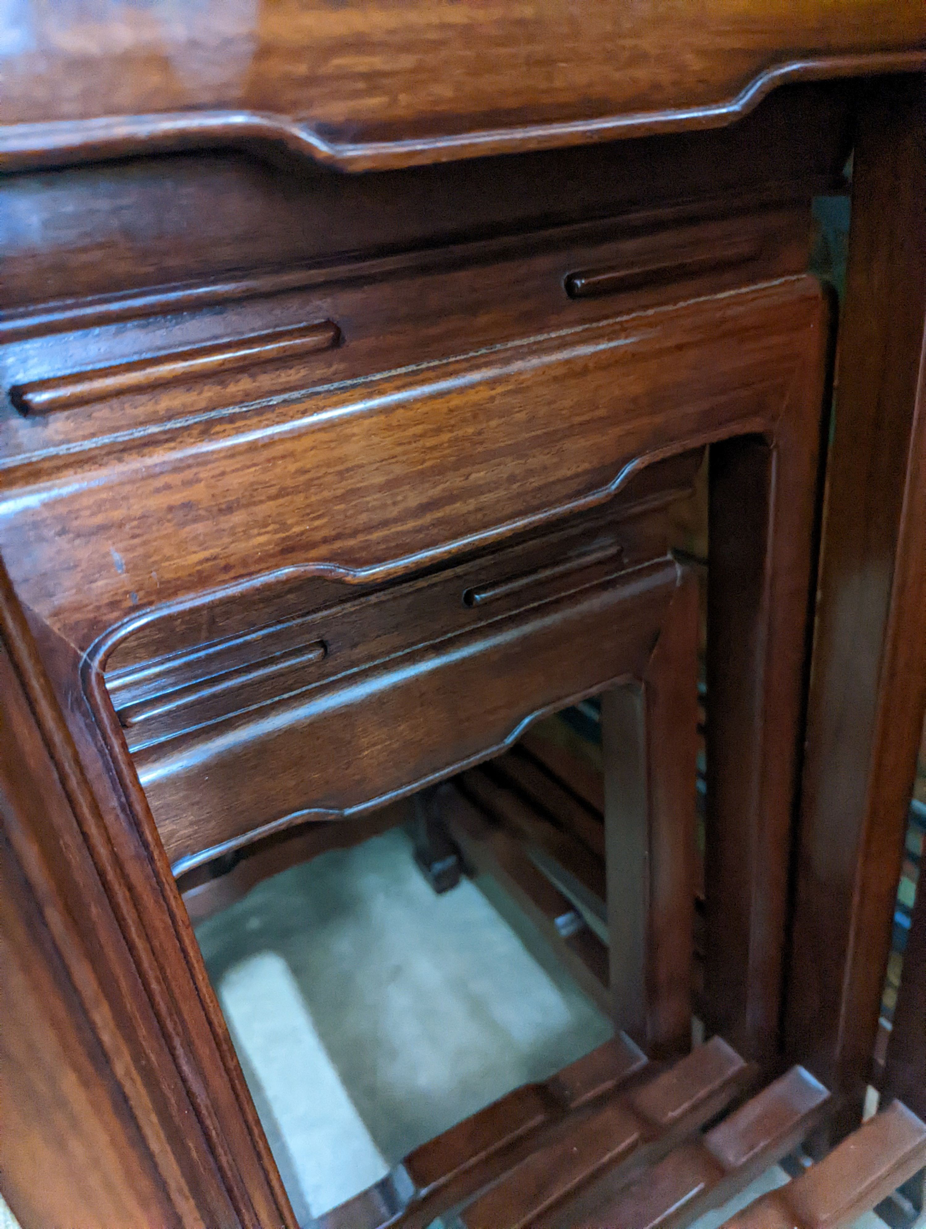 A quartetto of rectangular Chinese hardwood tea tables, width 49cm, depth 34cm, height 70cm